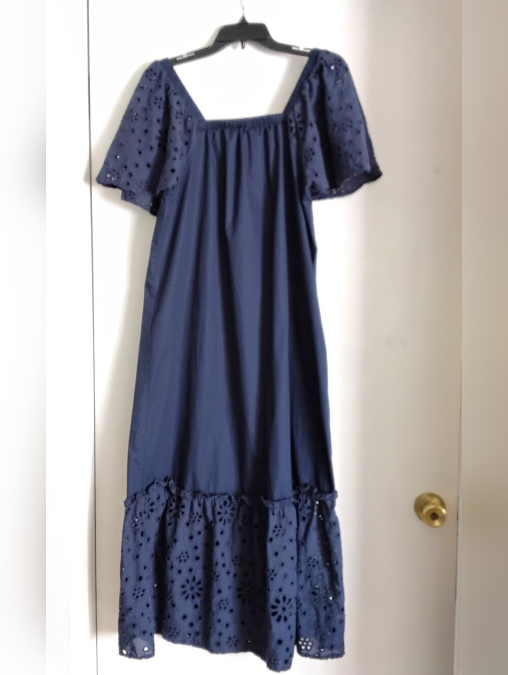 Mudpie Women's Medium Full Length Navy Puff Sleeves Dress